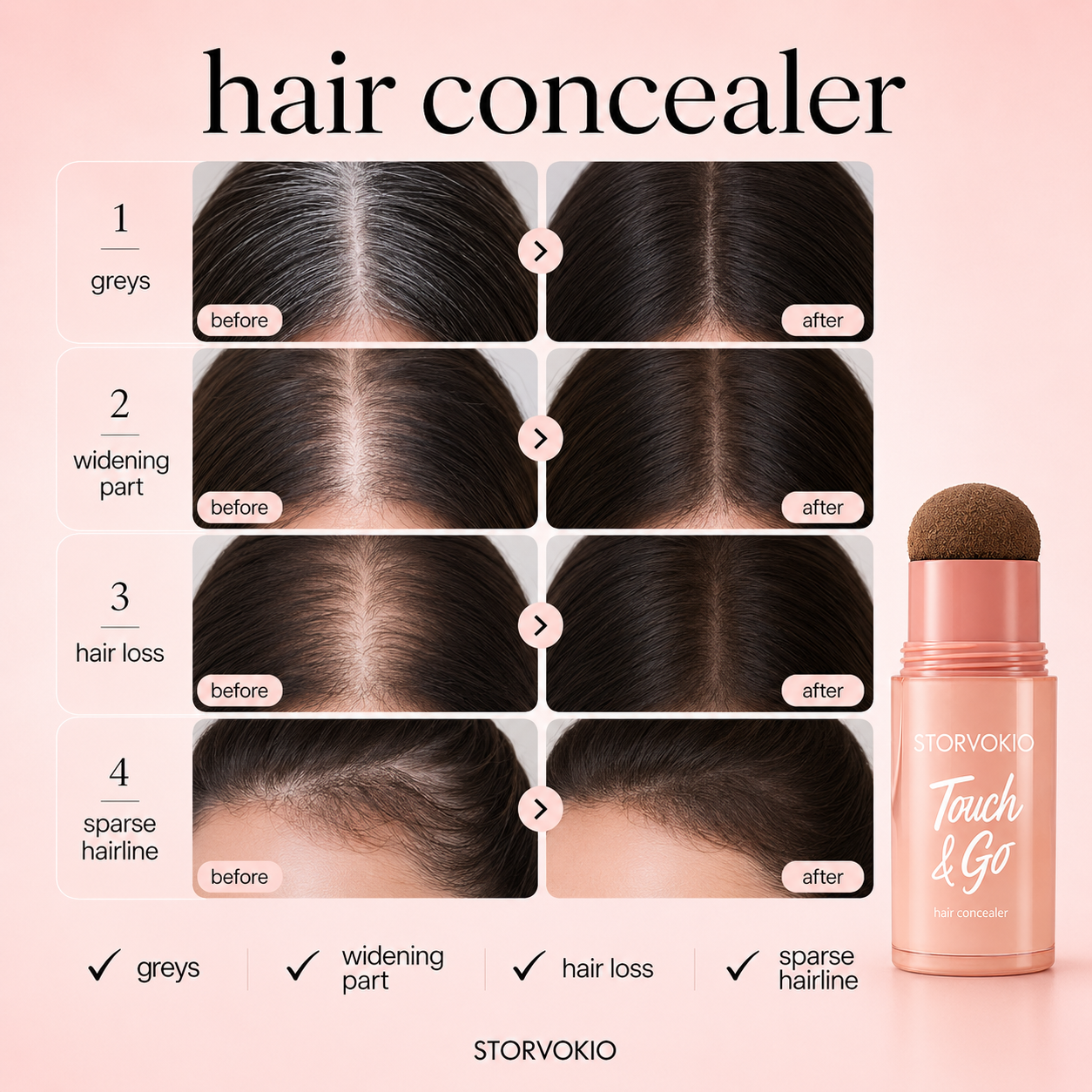 Before and after hair concealer result