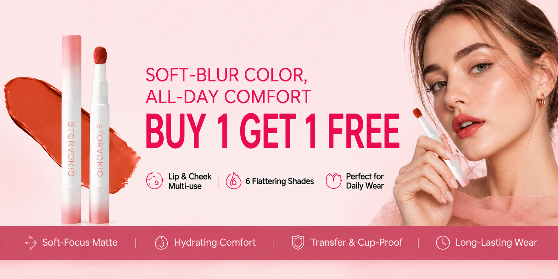 Soft-blur color buy 1 get 1 free lip and cheek banner
